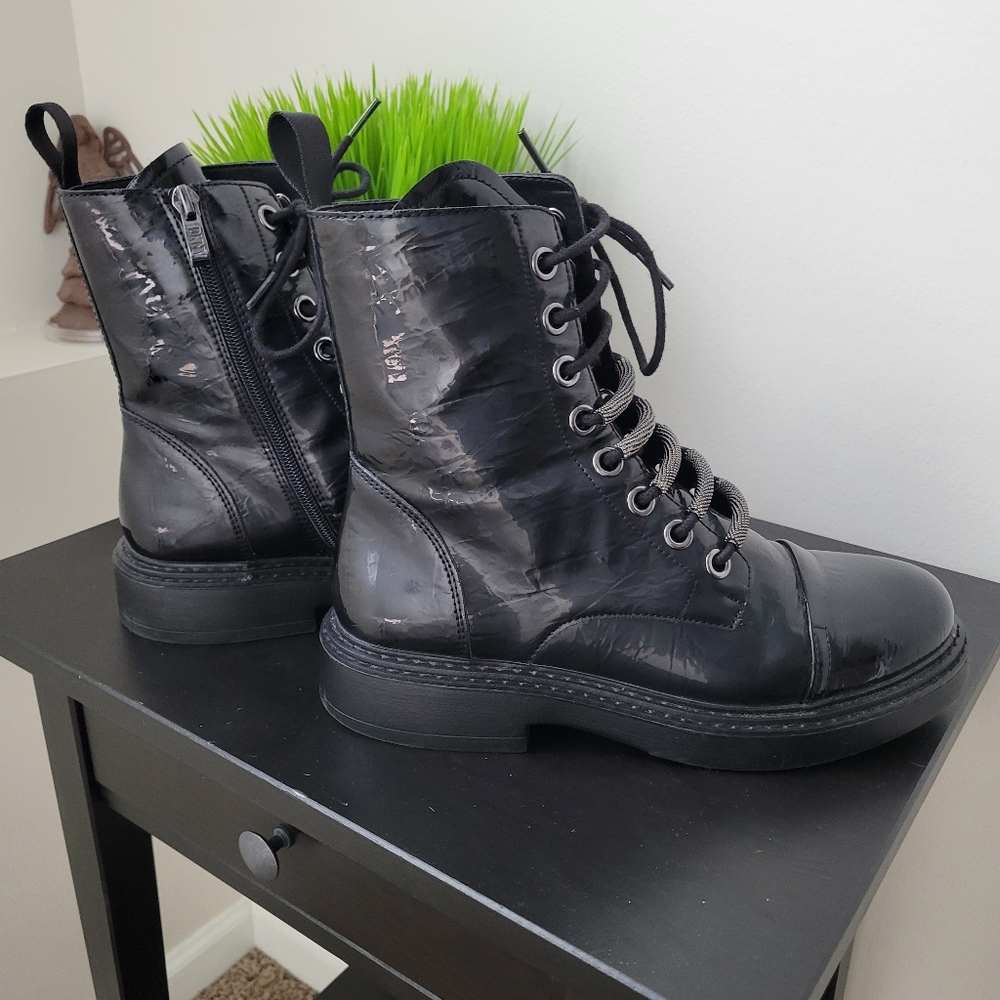 DKNY Black Patent Combat Boots